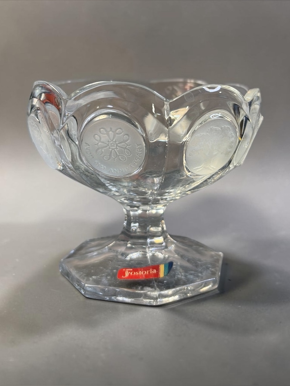 VINTAGE FOSTORIA AVON 91ST ANNIVERSARY GLASS COMPOTE CANDY DISH